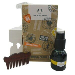 The Body Shop Groomed & Polished Beard Care Gift Set Beard Oil & Beard Comb NEW